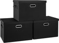 Graciadeco Large 17 36 Quart Collapsible Stackable Storage Bins with Lids 3 Packs Black Linen Fabric Closet Boxes with Lids Storage Cube Baskets Container Organizers for Bedroom Office(17 x12 x11)