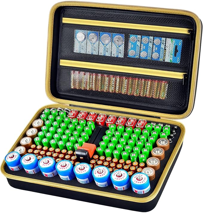 Boobowl Battery Organizer Case with Tester - Universal Storage Box for 162+ AA AAA C D 9V Batteries- Fire-Preventive Foam Design for Home Emergency &amp Garage Organization (Black)