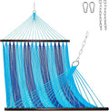Lazy Daze Hammocks 10.5 FT Double 2 Person Caribbean Rope Hammock Hand Woven Polyester Hammock with Spreader Bars for Outside Outdoor Backyard Patio Poolside 450 LBS Capacity Blue/SkyBlue