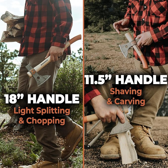 Wrango Tools - Titanium Tomahawk Axe - 45% Lighter Industrial Strength Titanium - Precision Triple-Honed Edge - Slip-Fit Design Includes 18in and 11.5in Hickory Handles - 5% Donated to Help Farmers
