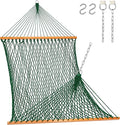 Lazy Daze Hammocks 12FT Double Rope Hammocks 2 Person Hand Woven Cotton Hammock with Spreader Bar for Outside Patio Poolside FIT 13-15 FT Stand Max 450 Lbs Green 141 x 57 inches