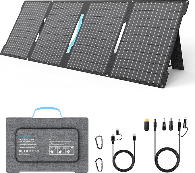 60W Portable Solar Panels Chargers with USB-C USB-A and DC Outputs Foldable IP67 Waterproof Solar Panel for CampingPower Emergency for Small Power StationPhones Power Banks