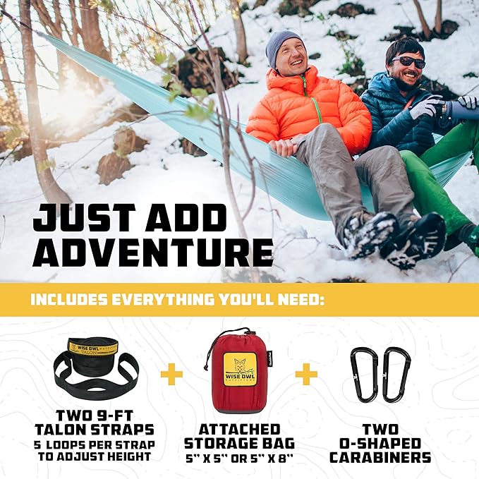 Wise Owl Outfitters Camping Hammock – 500lbs Portable Hammock with Tree Straps - Travel Backpacking Hiking Outdoors Camping Gear - Single or Double