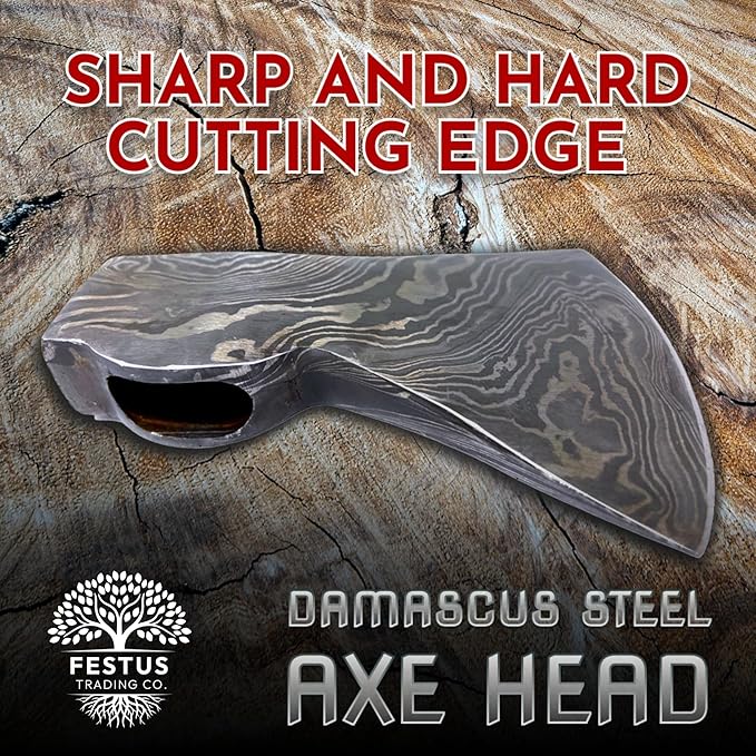Handmade Damascus Steel Axe – Premium Chopping Hatchet for Camping Wood Splitting &amp Kindling – Outdoor Survival Tool &amp Sharp Blade