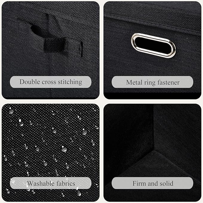 DAYARD Foldable Storage Boxes with Lids Linen Fabric Stackable Storage Bins Organizer Containers Baskets with Cover for Closet Office Nursery Black Extra Large