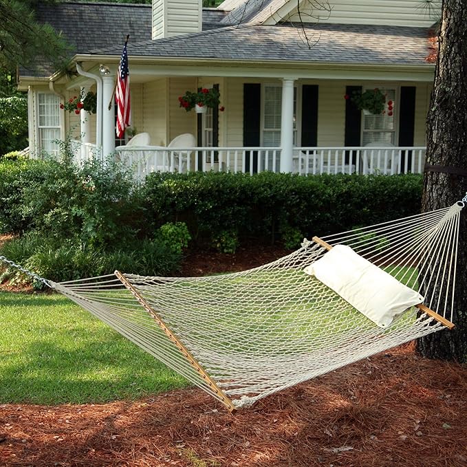 Original Pawleys Island 14OC Original Deluxe Cotton Rope Hammock with Free Extension Chains &amp Tree Hooks Handcrafted in The USA Accommodates 2 People 450 LB Weight Capacity 13 ft. x 60 in.
