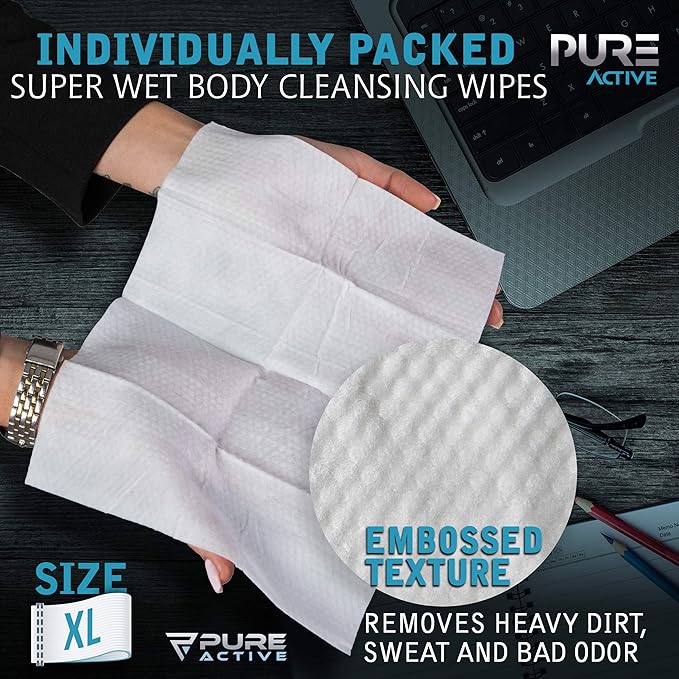 Shower Body Wipes 60 Individually Wrapped Personal Hygiene Body Wipes for Women and Men Keep Clean After Gym Travel Camping Outdoors Sports