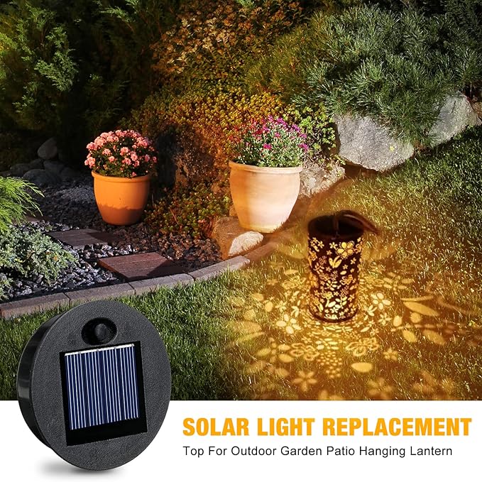 24 Pieces Replacement Solar Light Top Parts Waterproof Warm White LED Solar Panel Hanging Lantern Lids Outdoor Solar Lantern Light Lids for Hanging Lanterns Patio Garden Decor (2.76 Inch)