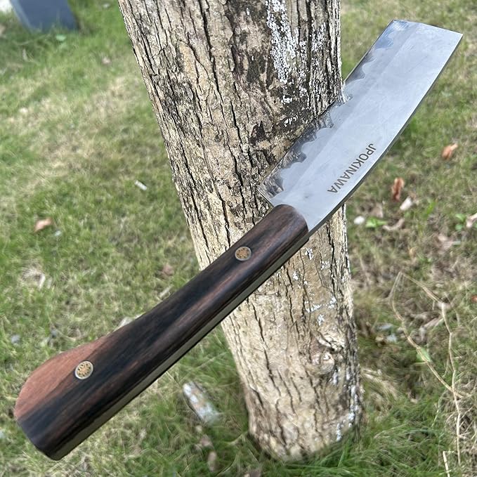 13.6【Handmade Machete】 Japanese Tradition NATA - FullTang 60HRC High Carbon Steel Blade Ebony Wood Handle with Cowhide Scabbard