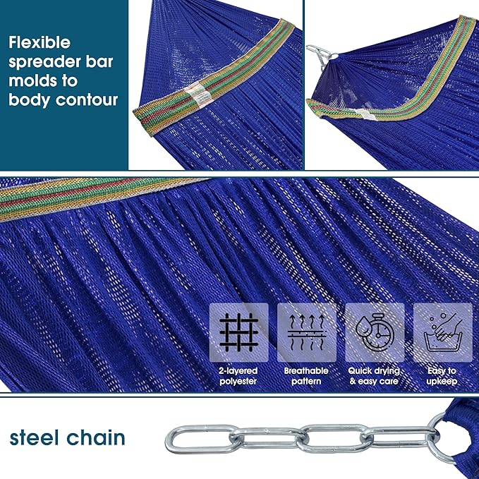 Tranquillo Camping Hammock and Stand Collapsible Camping Hammock with Stand 600 lbs Capacity Foldable Hammock for 2 Persons Premium Noiseless No Screws Heavy Duty Multifunctional Stand Blue