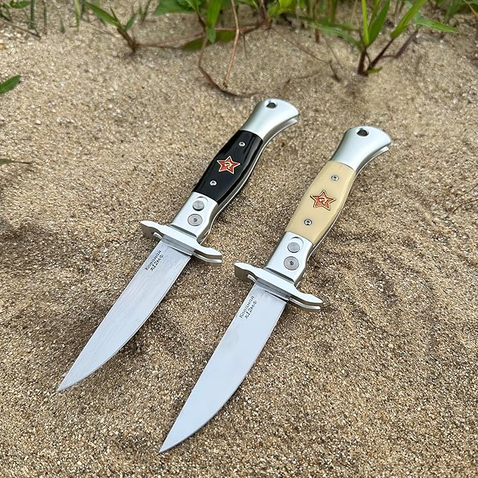 Russia KGB Pocket Folding Knife with Stainless Steel Drop Point Blade Knives and Lightweight Lockback Multi-Tool for Camping Outdoor HuntingSurvival and EDC (Light yellow)