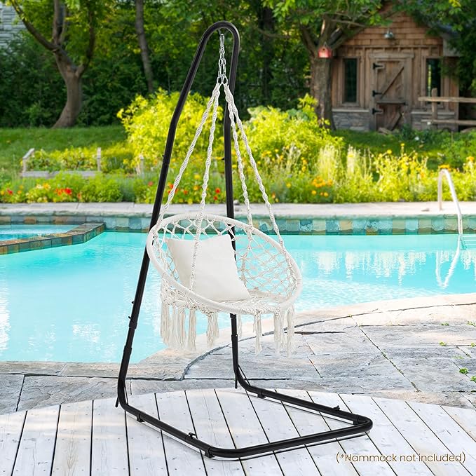 Yaheetech Hammock Stand Only Adjustable Height 79.5-95.5 Double-L Shaped Metal Curved Hammock Chair Stand for Indoor/Outdoor Hanging Egg Swing Chair Max.Weight Capacity 330Lb