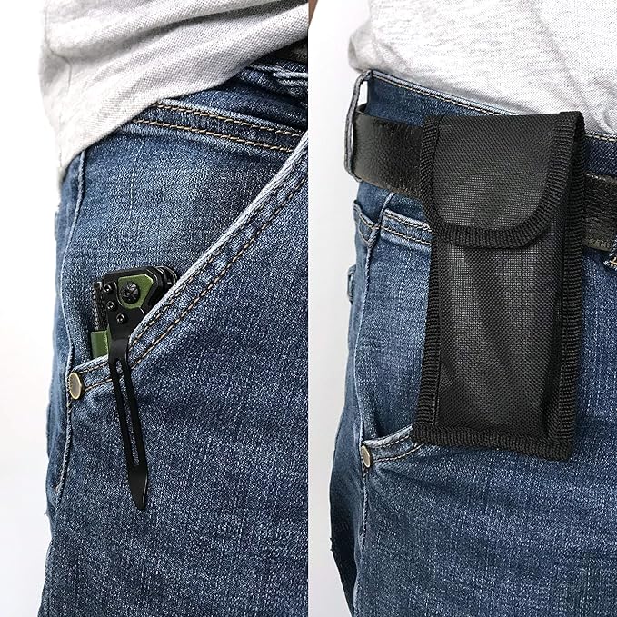 ALBATROSS 6-in-1 Modern Damascus Steel Folding Pocket Knives with LED LightSeatbelt CutterGlass BreakerMagnesium Fire StarterBottle OpenerMulti-Function Emergency Tool(Green-DA)