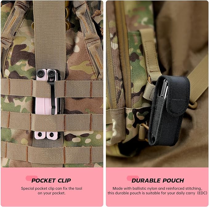 SIUPRO Multitool Pocket Knife for Men Women Tactical Multi Tool with Pliers Saw Screwdriver All Self-Locking Survival Gear With Clip and Pouch for Camping Gifts Idea Pink