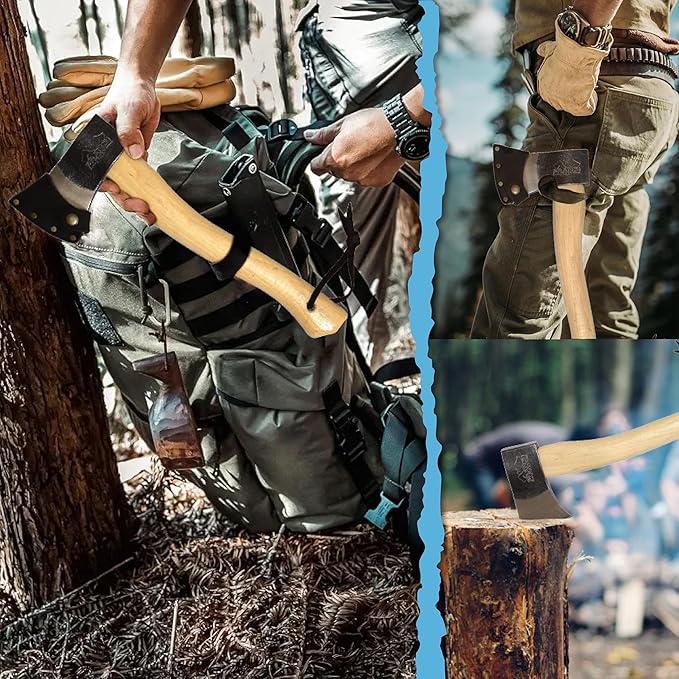 PRANDI Yankee Hatchet 1.32lb - Hickory Handle 14.97in with Leather String - Ideal for Camping and Bushcraft - Made in Italy