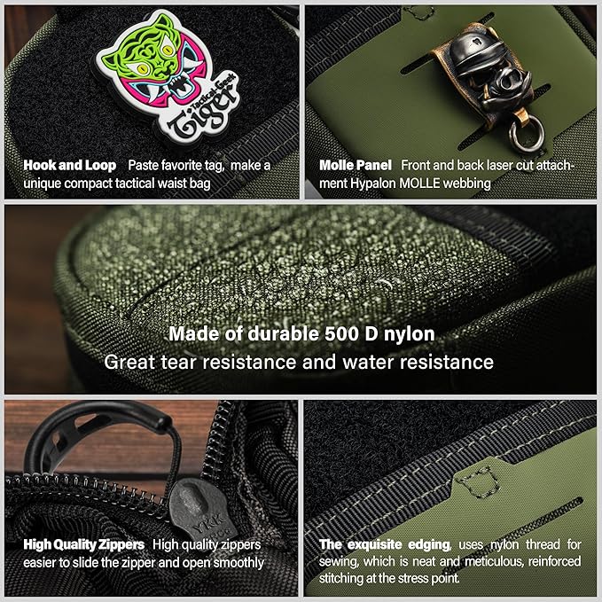 TACTICAL GEEK Block F Portable EDC Pouch Compact Waist Bag Molle Pocket Organizer Multi-Purpose Wallet Crafted from 500D Nylon for Versatile Gear &amp Card Storage-Green