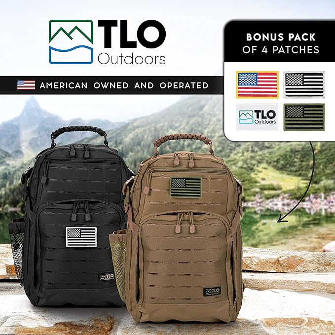 TLO Outdoors TacPack24L Tactical Backpack - Water Resistant 24 Liter Capacity Daypack Rucksack Gear Bag Laptop Bag