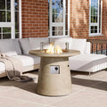 HOMPUS Outdoor Fire Pit Gray Propane Fire Table 31 inch Round Concrete Propane Fire Pit with Rain Cover 40000 BTU Gas Smokeless Firepit for Outside PatioGardenDeckBackyard