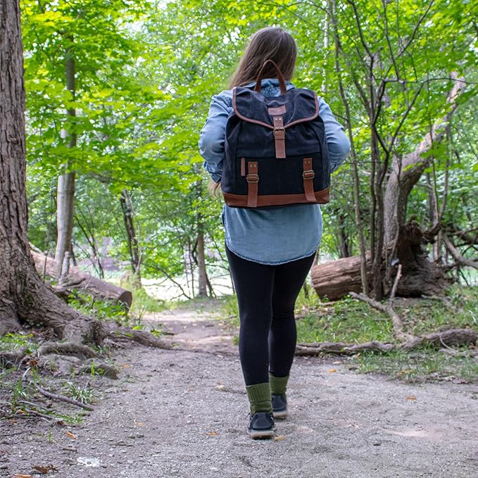 Fox Outdoor Products Adventurer Rucksack - Tactical Camping Spacious 25L Vintage Cotton Canvas Backpack with Leather Trim