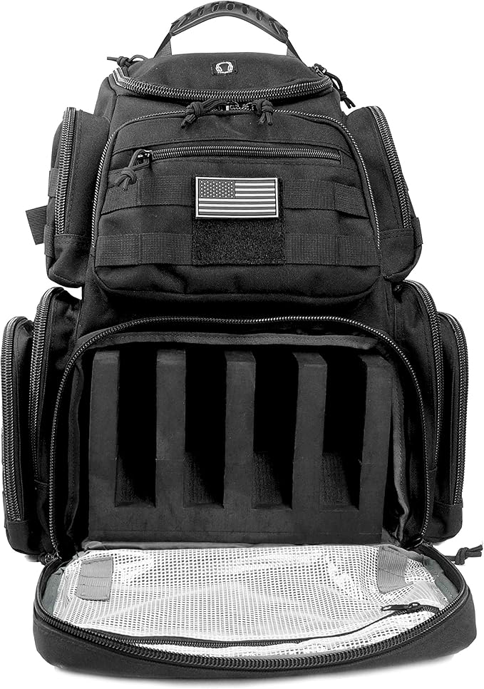 Tactical Shooting Range Backpack for Pistols HandgunsHeavy Duty Quality Gun Carrier Range Bag