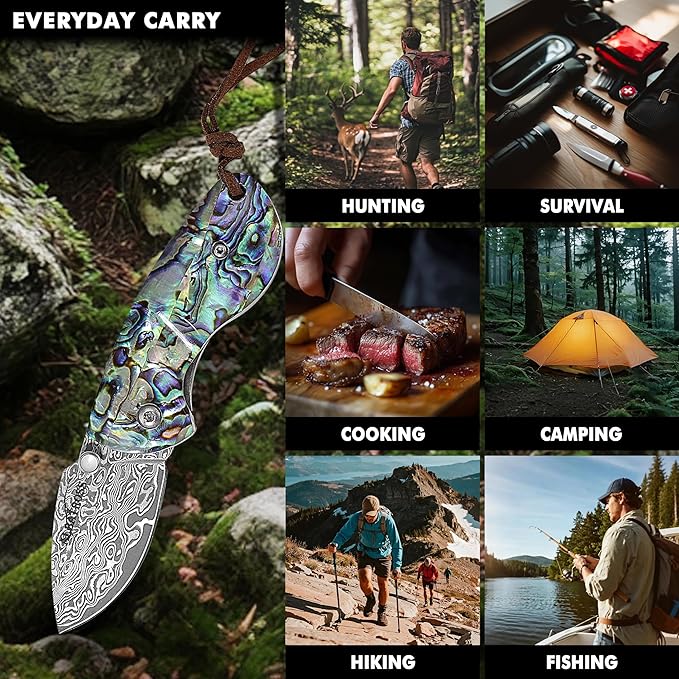 Father's Day Mother's Day &amp Birthday Gift for Him Her - Premium Mini Pocket Folding Knife for Husband Boyfriend Father Wife Girlfriend Mom - Smooth Manual Opening Abalone Shell Handle Dam