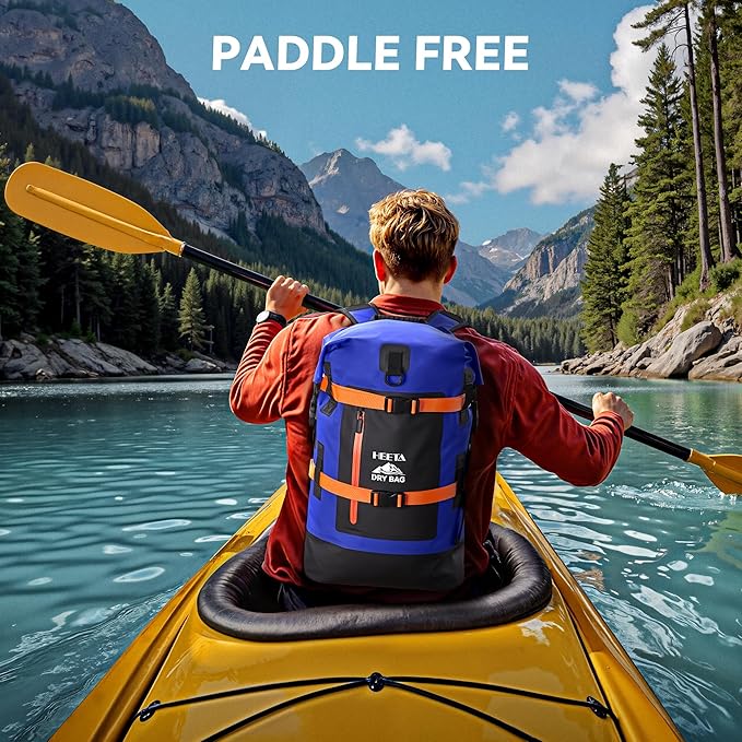 HEETA Dry Bags Waterproof Backpack 40L for Men &amp Women Roll Top Heavy Duty Cushioned Hiking Backpack for Kayaking Boating Paddle Boarding Fishing Travel Camping Beach Vacation Cruise Ship Essenti