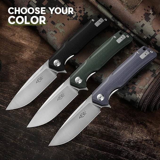 Firebird GANZO FH91-BK Ball Bearing Pocket Folding Knife D2 Steel Blade Ergonomic G10 Anti-Slip Handle with Clip Camping Fishing Hunting Outdoor Flipper EDC Pocket Knife (Black)