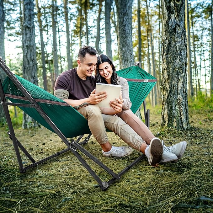 Tranquillo Double Hammock with Stand Included for 2 Persons/Foldable Hammock Stand 600 lbs Capacity Portable Case - Inhouse Outdoor Camping Peacock