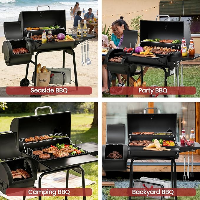 Royal Gourmet CC1830S BBQ Charcoal Grill and Offset Smoker | 823 Square Inch cooking surface Outdoor for Camping | Black