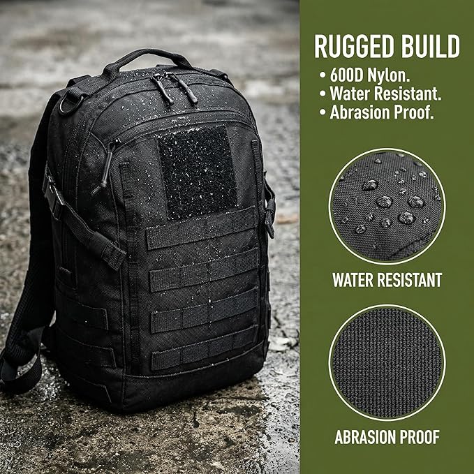 Small Tactical Backpack Military Daypack 12L Molle Bag Rucksack Army Daypack for OutdoorHikingCampingTravel (Black)
