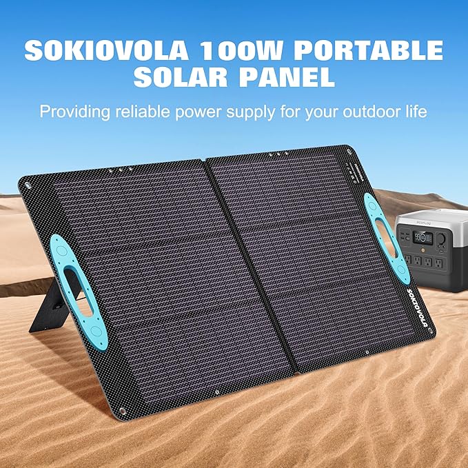 SOKIOVOLA 100W Portable Solar Panel for Power StationETFE Portable Foldable Solar Charger NextGen 25% High Conversion IP68 Waterproof Solar Panel for Camping Outdoor RV Blackout