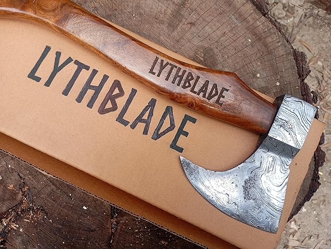 LYTHBLADE Handmade Damascuss Steel Axe Gift Forged Damascus Steel Vintage Axe with Rose Wood Shaft Viking Bearded Camping Axe