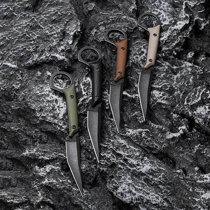Fixed Blade Knife D2 Steel Blade and G10 Handle Utility EDC Knife for Outdoor Survival Hiking Camping with Kydex Sheath OS1221 (Black)