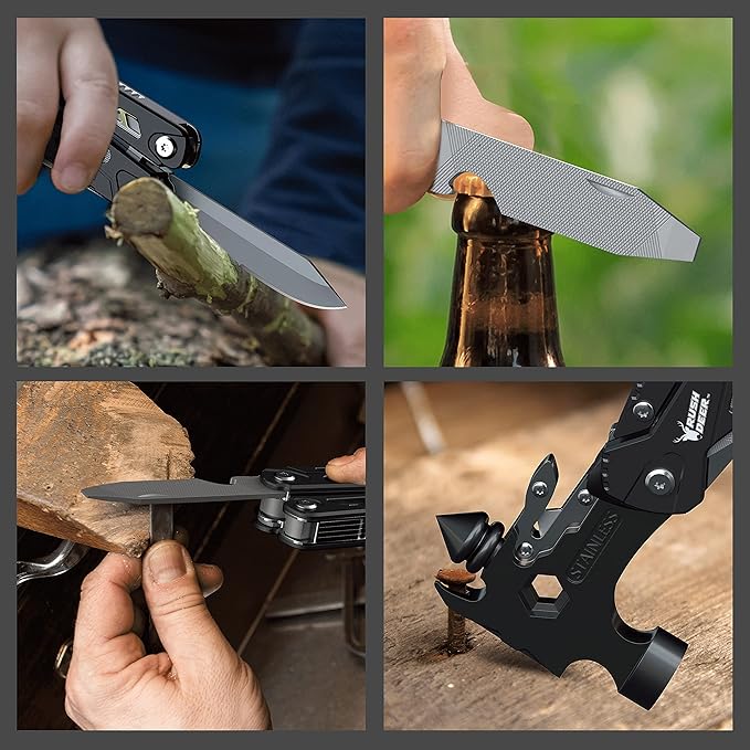 Rush Deer Camping Essentials Multitool16 in 1 Multi Tool Survival Gear with Hammer Pliers Knife Screwdrivers Bottle Opener &amp Car Safety Hammer for Camping Hiking Gift for Dad Him