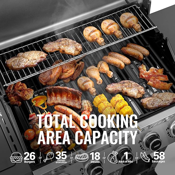Royal Gourmet GA5406TS 5 Burner Propane Gas Grill with Side Burner and Sear Burner Cart Style Gas BBQ Grill with Porcelain-Enameled Cast Iron Grates for Backyard Cooking Silver &amp Black