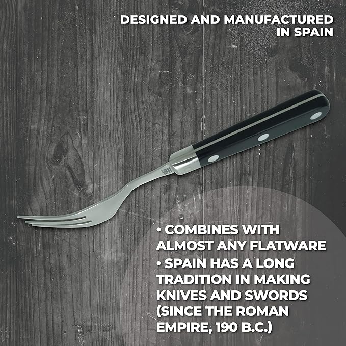 Wayne Steak Knife and Fork Set – Serrated Blade – Durable POM Resin Handle - The Perfect Tools for Enjoying your BBQ - Set of 2 Knives &amp 2 Forks - Made in Spain