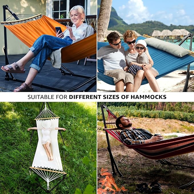 Tranquillo Unity Adjustable Hammock Stand 800 lbs Capacity Steel Double Hammock Stand for 2 Persons Premium Pre-Assembled Stand for Indoor Outdoor Blue