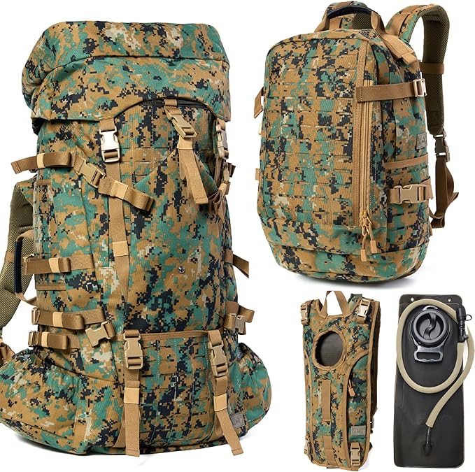 MT Military Army Large Rucksack with Detacheable Assault Backpack Hydration Pack Shoulder Straps and Waist Belt Metal Frame | Detacheable Hydration Pack Shoulder Straps Waist Belt Metal Frame