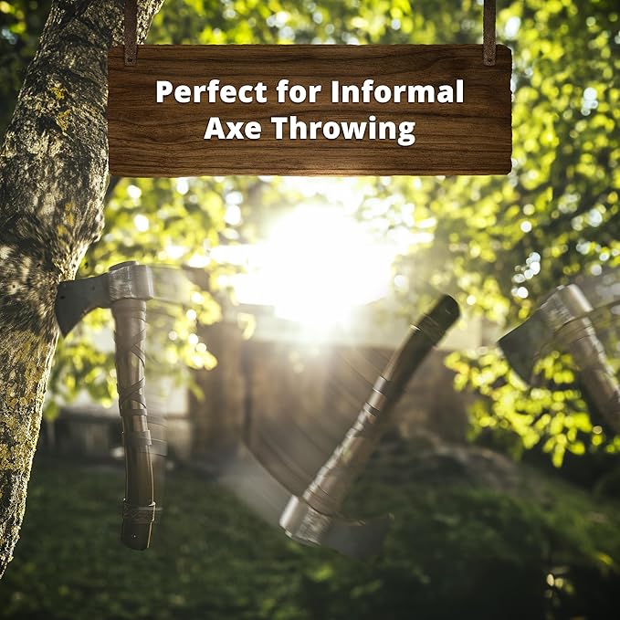 Throwing Axe Set (2) - Norse Tradesman 14 Viking Throwing Axe Set - Two Fully Sharpened Norse Hand-Axes - Carbon Steel Axe Heads with Premium Leather Cross-Stitch