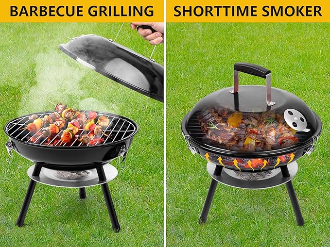 14Inch Portable Outdoor Charcoal Grill Leonyo Small Tabletop BBQ Charcoal Grill Enamel Coated for Backyard Cooking Camping Picnics Garden Beach Black