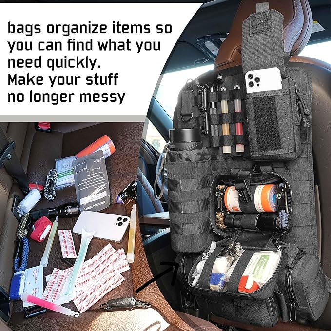 Molle Seat Back Organizer Tactical Seat Covers with Pouches Molle Tactical Vehicle Organizers Panel Car Seat Covers Protector for Truck