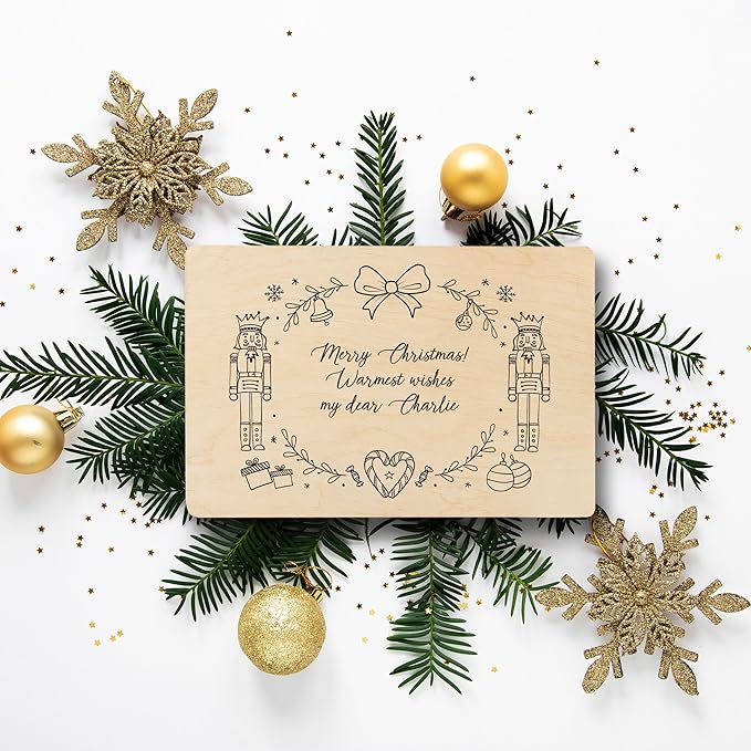 Creative Deco Personalized Christmas Wreath Wooden Storage Box | 11.8x7.87x5.51in (+-0.5) | Multiple Choice | Hinged Lid Handles Engraving | Gift Box | Rough UNSANDED Keepsake Memory Souvenir Chest