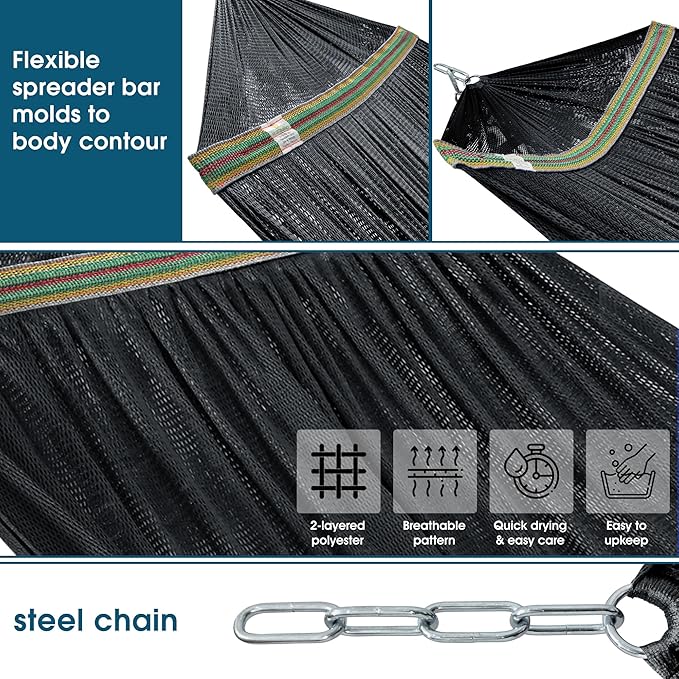 Tranquillo 600 lbs Capacity Adjustable Hammock Stand Collapsible Camping Hammock and Stand Steel Double Hammock Stand for 2 Persons Portable Everywhere Easy Assembly Non-Slip and Noise-Free Black