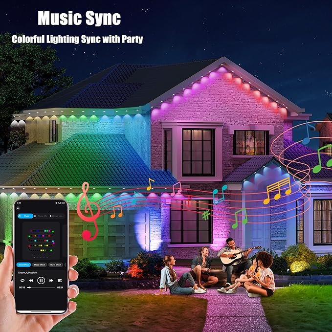 50FT Permanent Outdoor Lights with 30 Smart RGB LED Eave Lights APP/Remote Control IP67 Waterproof for House Roof Eave Garden Outdoor Decorations Christmas Party Decor