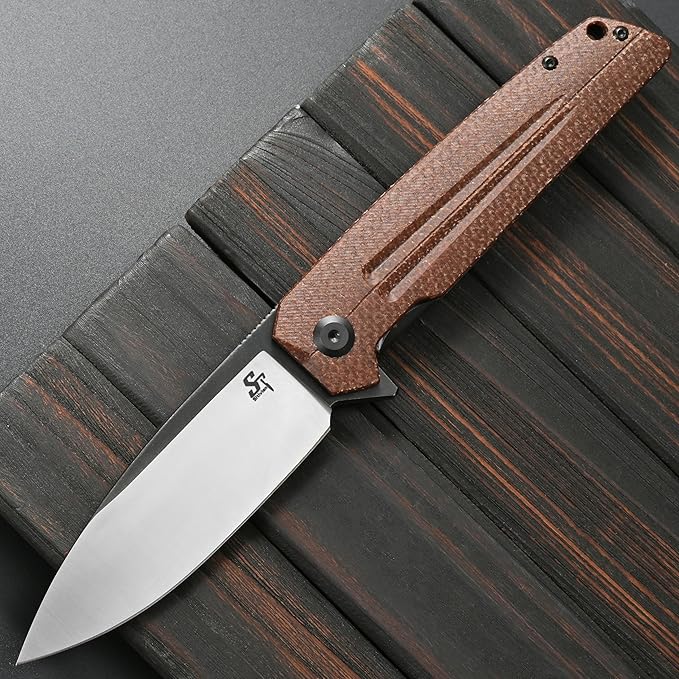 Sitivien ST152 Folding KnifeK110(D2) Steel Blade with Micarta Handle EDC Tool Knife for Outdoor CampingHikingFishing(Brown)