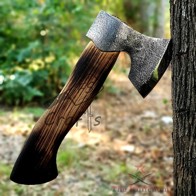 Custom and Handmade Carbon Steel Viking Axe Mini Camping Axe Hand Forged Medieval Dane Ragnar Axe Outdoor Hunting Fist Axe with Leather Sheath FS Crafts AXE004FR