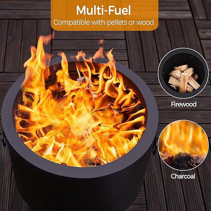 Yaheetech Smokeless Fire Pit for Outdoor Garden Patio Camping W/Silicone Fire Pit Mat &amp Fire Poker &amp Rain Cover &amp Lid &amp Log Grate 16in