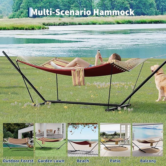 GarveeHome Portable 2 Person Double Hammock with Sturdy Heavy-Duty Steel Stand – 450LBS Max Load Quick &amp Effortless Assembly Perfect for Indoor Living Yard Patio &amp Camping Trips