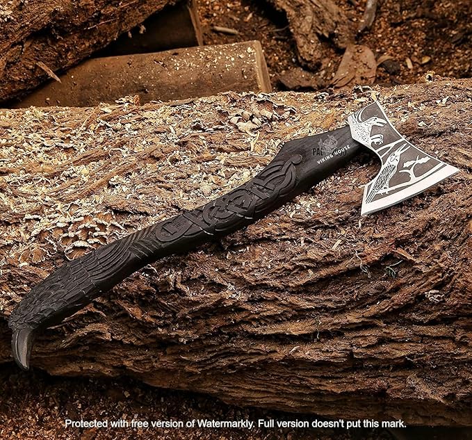 Glorius Craft Raven Crow Norse Mythology Viking Raven Skull Hatchet Firewood Cutting Axe Raven Viking Gifts Camping Hatchet Tomahawks Bearded Axe Valentines Day Gift for Him