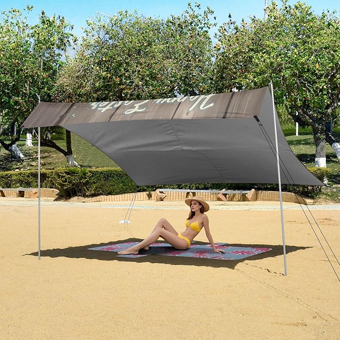 Happy Easter Beach Canopy Sun Shelter with Sandbags &amp Sand Shovel &amp Windproof Ropes - Portable 110x126 Beach Shade Beach Tent for Camping Picnics
